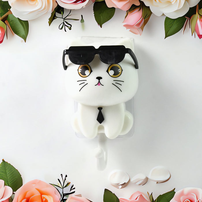 Cat Hook for Wall, Cute Cat Key Hook with Sunglasses